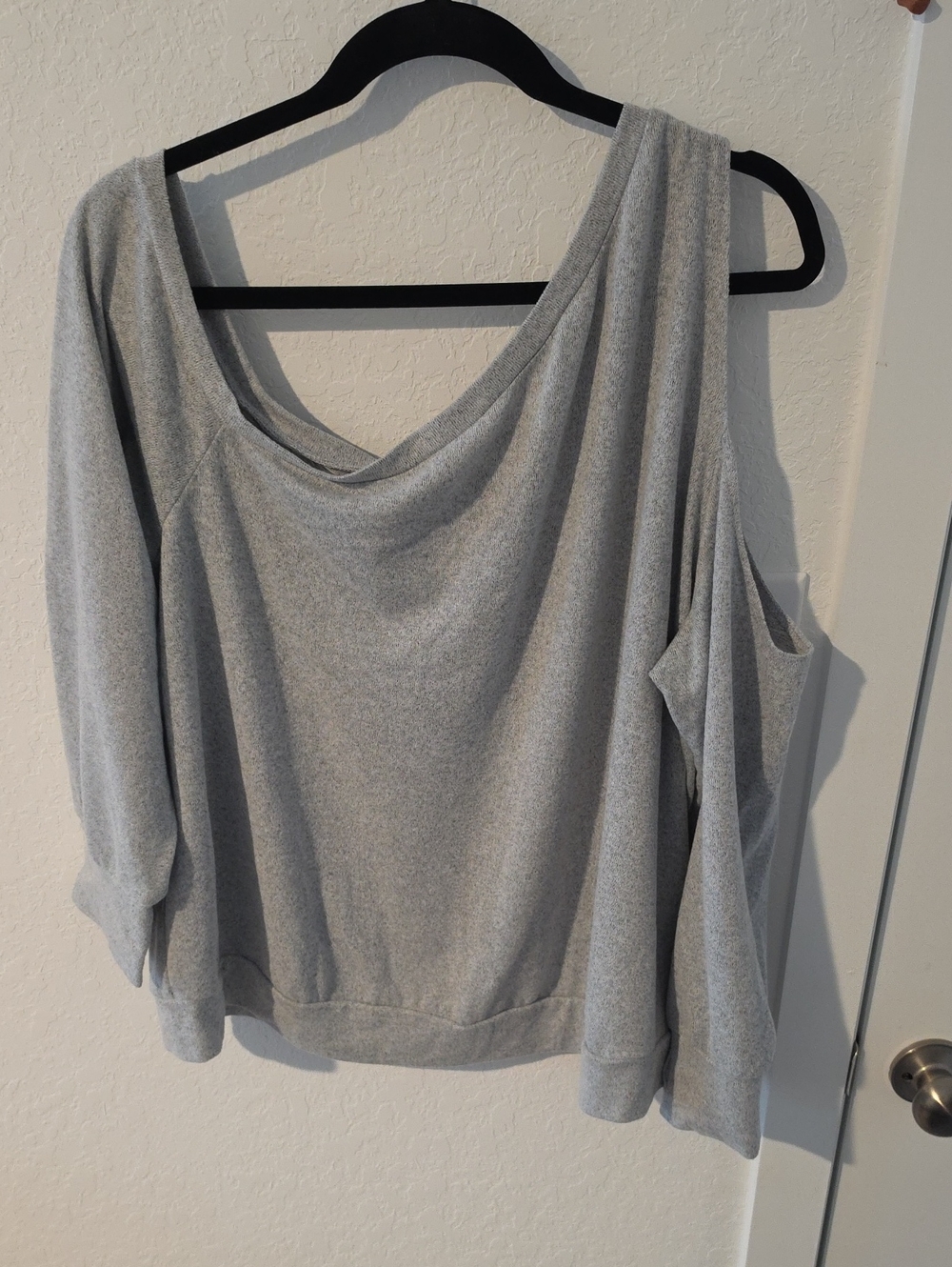 SHEIN Light Gray Off-Shoulder Draped Knit Sweater